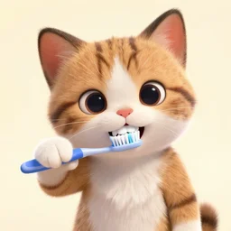 a kitten character brushing teeth with a toothbrush and toothpaste, still from the movie pets, pixar render, dreamworks, movie poster disney