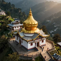 Realistic aerial photograph of sikkim with some people moving around in India