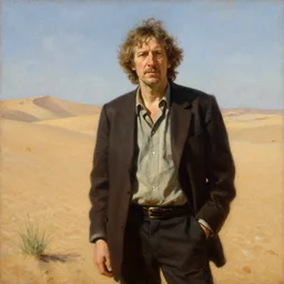 Richard Stallman in the desert, in the style of Christ in the Wilderness by Ivan Kramskoi, painting, trending on arstation