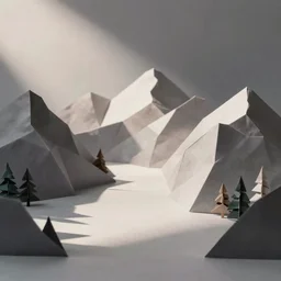 lakeside mountains, papercraft origami