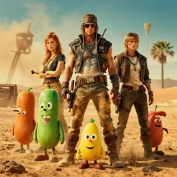 photo of veggie tales in the mad max universe, gritty, desert