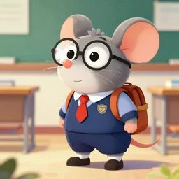 cartoon of a rat in school uniform on his first day of school, highly detailed, colourful, concept art
