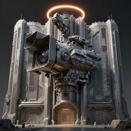 3 d sculpt of rounded art deco complex scifi digital movie camera brutalist industrial military building facade, halo, star wars, ilm, star citizen halo, mass effect, high tech industrial, artstation unreal