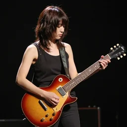 real-life Yui with her giita Gibson Pre-'08 Les Paul Standard, a still of a Japanese music movie