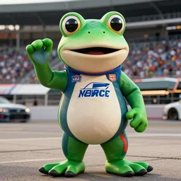 frog sports mascot costume at a nascar race, highly detailed, extremely high quality, hd, 4 k, 8 k, professional photographer, 4 0 mp, lifelike, top - rated, award winning, cinematic, realistic, detailed lighting, detailed shadows, sharp, no blur, edited, corrected, trending