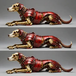 three - ply portrait death dog dark souls in golden red armor made of polished dragon bones looks relaxed, quantum physics, victorian era
