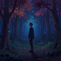 digital art, dark yet colourful, a handsome but lonely young man who is trapped in a neverending dream,