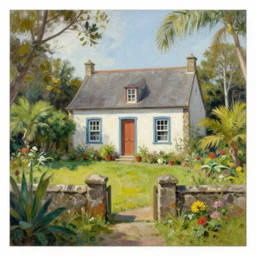 a typical house in a creole garden from reunion island painting by gerald brom, trending on artstation