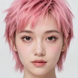 face portrait of a young woman with a heart - shaped face and dark eyes and short pink spiky hair, highly detailed, 4 k, digital art