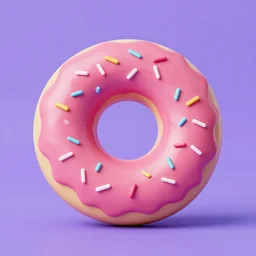 a 3 d render of a pink donut with sprinkles on it, purple background