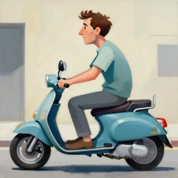 greg manchess portrait painting of old man on moped motorbike, medium shot, asymmetrical, profile picture, organic painting, sunny day, matte painting, bold shapes, hard edges, street art, trending on artstation, by huang guangjian and ail elvgren and sachin teng