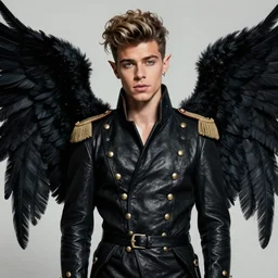 portrait painting of zayn malik as an elf with black angel wings by jeremy mann, wearing leather napoleonic military style jacket