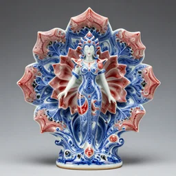 red white blue black porcelain statue decoration : 2 2 7 7 behelita wakefire - flower of eternal return, complex geometric fractals