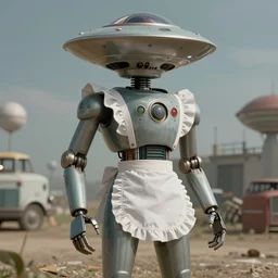 hyper - detailed accurate rendered ( ( ( ( ( 1 9 5 0 s retro future android robot flyingsaucer maid. muted colors., ) ) ) ) ) by jean - baptiste monge,!!!!!!!!!!!!!!!!!!!!!!!!!