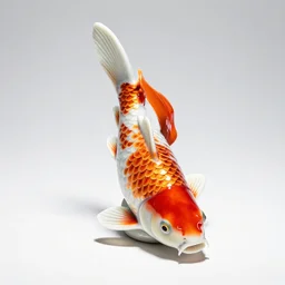 porcelain figurine koi fish, studio photography, full body, isolated on a pure white background, centered, entire subject in frame, sharp focus, soft studio lighting