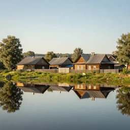 1 8 mm photograph atmospheric, realistic lighting, reflections, symmetry, balance, hyperdetailed, 8 k. russian village