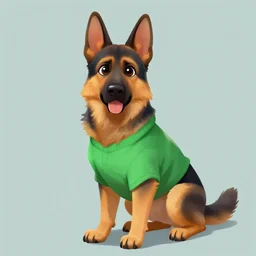 digital painting full body of anthropomorphic furry female german shepherd dog, in style of zootopia, female fursona, furry, furaffinity, 4 k, deviantart, furry art, fursona art, wearing a green shirt, dog fursona, female, cute detailed feminine face,
