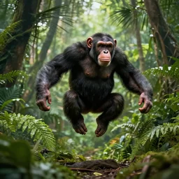Angry Chimpanzee Jumping, Epic Jump, Cinematic Photo, Cinematic Shot, Jungle, Foliage Boris Vallejo, Epic, 8k resolution, ArtStation, Hyperrealistic