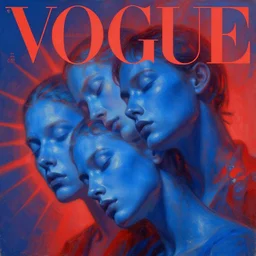 3 d, sci - fi, sun rays, sleepy fashion model face, blue faces, cinematic, vogue cover style, poster art, light red and deep blue mood, realistic painting, intricate oil painting, high detail, figurative art, multiple exposure, poster art, 3 d, by tooth wu and wlop and beeple and greg rutkowski