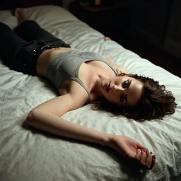 Jennifer Connelly laying on the bed in American Psycho (1999)