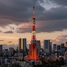 The skyline of Tokyo at sunset, photograph