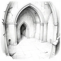 black and white drawing point perspective fantasy dungeon you find the motionless lair of archrain, the precise ghost-minotaur,by artgerm and Craig Mullins, James Jean, Andrey Ryabovichev, Mark Simonetti and Peter Morbacher 16k