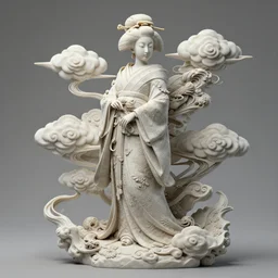 epic beautiful intricate and detailed concept art. japanese geisha. sculpture. noveau clouds