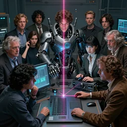 using a laser to interact with a large computer, fantasy art portrait, ultra realistic, cinematic, total recall tech, wide angle, highly detailed by wayne barlowe, boris vallejo, scott roberston, raf grassetti neville page, aaron horkey, craig mullins, roberto ferri, hajime sorayama, artstation