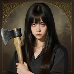 Yuno Gasai staring into the camera holding an axe, professional modeling, looking down on the camera, detailed, centered, digital painting, artstation, concept art, donato giancola, Joseph Christian Leyendecker, WLOP, Boris Vallejo, Breathtaking, 8k resolution, extremely detailed, beautiful, establishing shot, artistic, hyperrealistic, beautiful face, octane render, cinematic lighting, dramatic lighting, masterpiece