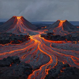 Trending on artstation, beautiful volcanic lava landscape, detailed matte painting, oil on canvas