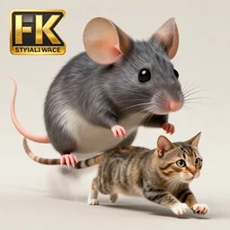 a giant mouse chasing a terrified cat highly detailed, 8 k, trending on artstation, award - winning art,