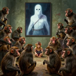 room full of monkeys. realistic shaded lighting poster by ilya kuvshinov katsuhiro otomo ghost - in - the - shell, magali villeneuve, artgerm, jeremy lipkin and michael garmash and rob rey