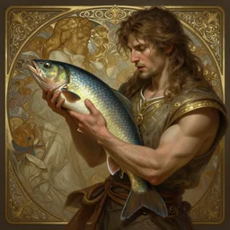 slapping a man with a fish, deep focus, d & d, fantasy, intricate, elegant, highly detailed, digital painting, artstation, concept art, matte, sharp focus, illustration, hearthstone, art by artgerm and greg rutkowski and alphonse mucha