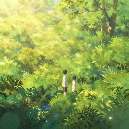 everything in abundance vivid exuberant immaculate digital painting golden hour light mist refractive lighting lush greenery by makoto shinkai takashi takeuchi yoshiyuki sadamoto