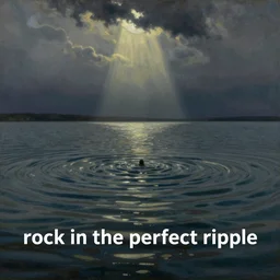 a liminal neo rauch and rockwell kent painting titled'rock in the perfect ripple'
