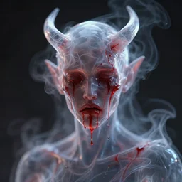 a demon made of blood sweat and tears. tranclucent. dynamic. motionblur. houdini 3 d 8 k gigapixel render. substance designer. unreal engine. abstract demon face made of smoke blood sweat and tears. inspired by andrei riabovitchev, tomasz alen kopera