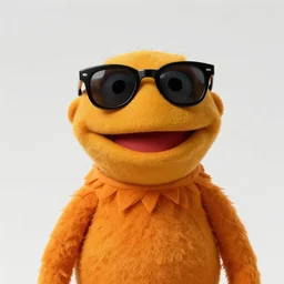 bip bippadotta in breath of the wild, orange fuzzy muppet, screenshot, wearing sunglasses. sharp, uhd 4 k