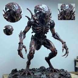 photo taken of an epic intricate, ultra detailed, super realistic gritty, wet, slimy, lifelike sculpture of a nightmarish hellish humanoid insectoid creature created by weta workshop, menacing, some zoomed in shots, photorealistic, sharp focus, white wall coloured workshop, extremely cold blueish colour temperature, f 0. 4, full body shot, golden ratio