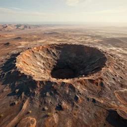 A giant crater, landscape, rendered by Beeple, environment concept, digital art, unreal engine, 3 point perspective, trending on artstation, low level, 4K UHD image, octane render,