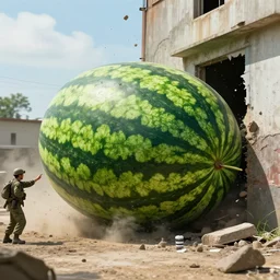 The giant watermelon was finally stopped when it ran into a building that was too strong for it to destroy. It was cornered and had nowhere to go. The military was able to contain it and eventually destroy it. Cinematic