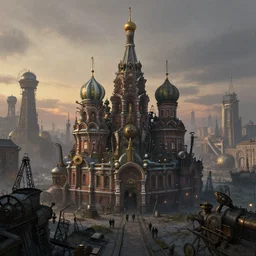 a large dieselpunk and steampunk cityscape at dusk in russion during the 1 9 1 0 revolution, caspar friedrich