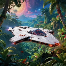 epic lamborghini spaceship starship landed in lush jungle, beautiful space background, technicolor, 4 k, super sharp, ludek pesek, rick guidice, chesley bonestell, lucien rudaux, rolf klep, fred freeman, george pal, wlop