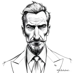 a smug modern aristocrat, character portrait, ink, black and white, concept art by tim bradstreet