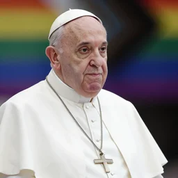 Pope Francis at the Pride, photograph, hyper detailed, wide angle