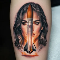 tattoo design, stencil, portrait of a spacex rocket