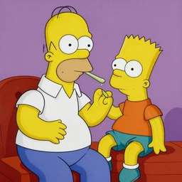 a painting of homer simpson eating bart simpson in the style of saturn devouring his son