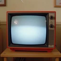 analog tv screen in 1980\'s classic kids room with lights off, flash image, shot on webcam