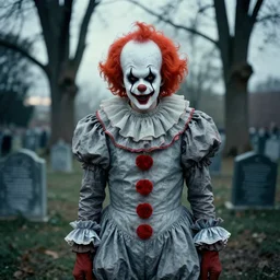 creepy clown in a cemetary, photo by william eggelston