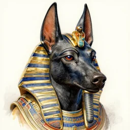 portrait, stunningly handsome god Anubis, super fine digital watercolour and pastels, extremely high detail, digital pen and digital ink, intricate illustration, by Dorian Cleavanger, Jim Burns, Frank Frazetta, Wendy Froud, artstation, WLOP, deviantart, Pixiv
