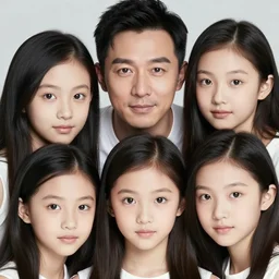 photo of a father and his five daughters, very detailed faces, beautiful faces, perfect faces, high quality photograph, instagram